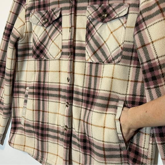 Sage Collective Women Long Sleeve Plaid Shirt Jacket Sherpa Lined Fleece Medium - Picture 9 of 14